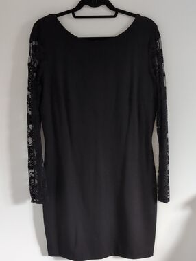 Jolie Black Long Sleeve Lace-Sleeve Shift Dress